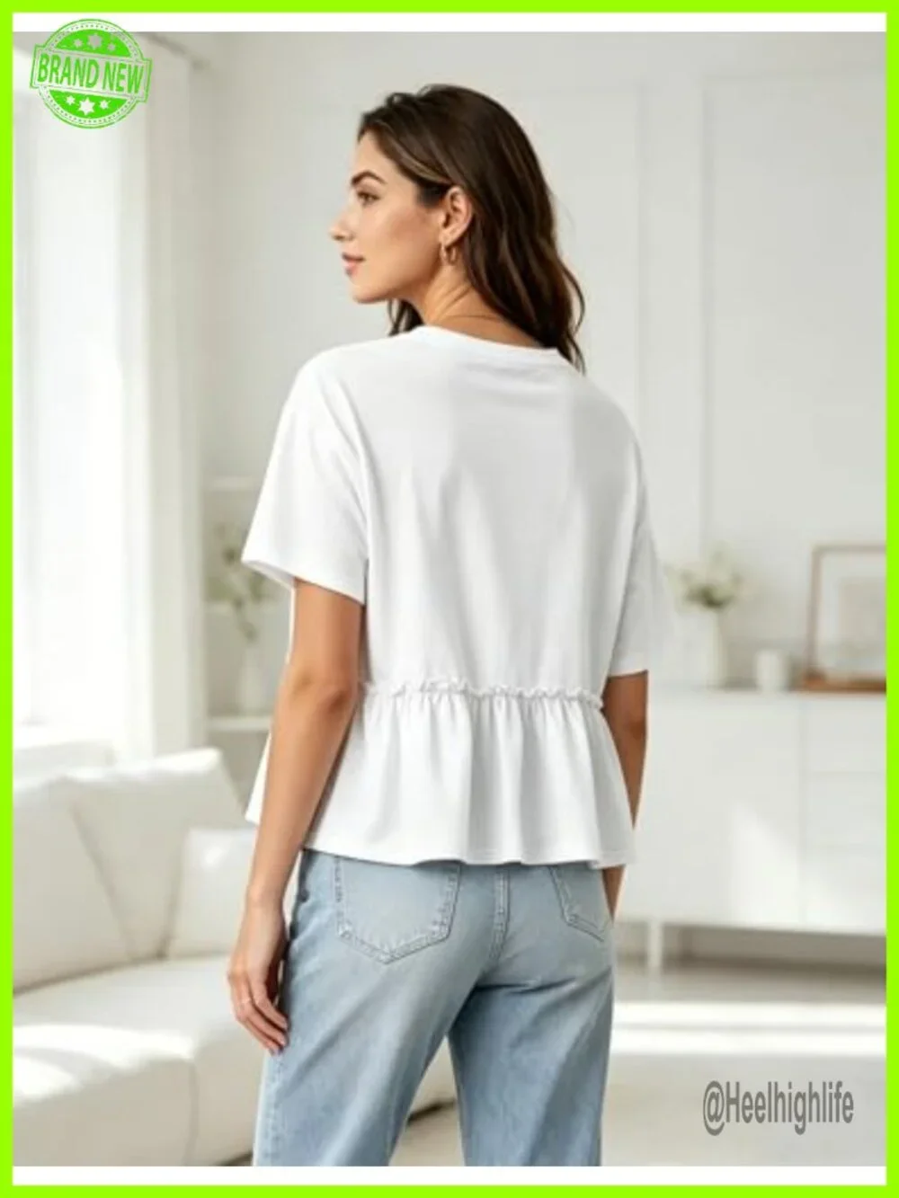 Womens Cropped Peplum T-Shirt Short Sleeve Ruffle Babydoll Top